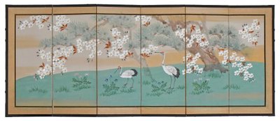 Coppia di paraventi da tavolo giapponesi a sei ante