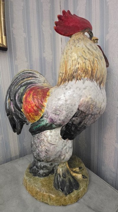 Important decorative polychrome ceramic rooster – 20th century