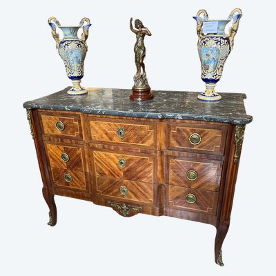 Commode Transition à ressaut en bois de placage et marqueterie 
