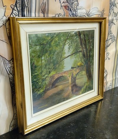 F Zerboni – Paysage d’Auvergne – Pont en pierre – Huile sur toile