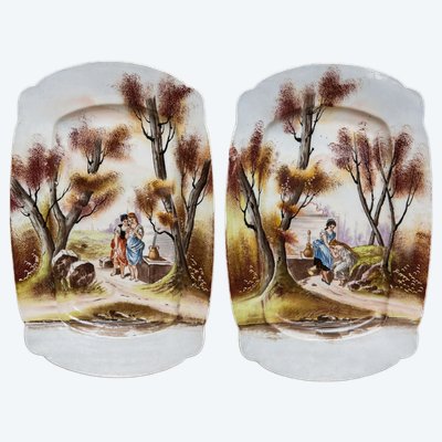 Pair of porcelain dishes – Romantic decoration, D&C France, late 19th century