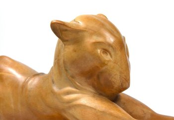 Sculpture En Bois d'Une Panthère Couchée Par Noël Ange Martini époque Art Déco