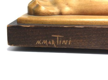 Sculpture En Bois d'Une Panthère Couchée Par Noël Ange Martini époque Art Déco
