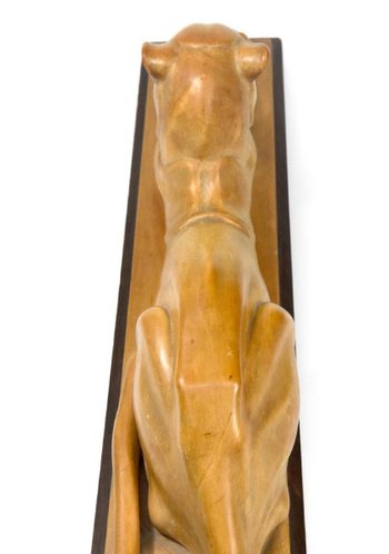 Sculpture En Bois d'Une Panthère Couchée Par Noël Ange Martini époque Art Déco