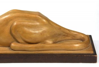 Sculpture En Bois d'Une Panthère Couchée Par Noël Ange Martini époque Art Déco