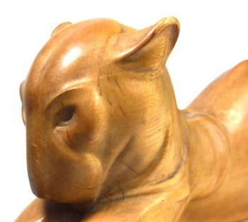 Sculpture En Bois d'Une Panthère Couchée Par Noël Ange Martini époque Art Déco