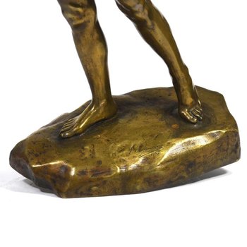 Bronze Patine Dorée Représentant David Signé Charbonneau Daté 1909