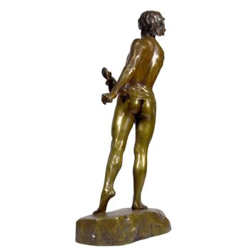 Bronze Patine Dorée Représentant David Signé Charbonneau Daté 1909