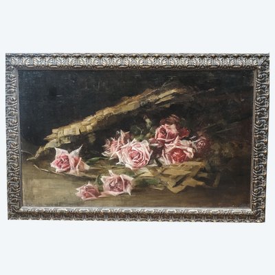 École française XIXème, "Jeté de roses", H.S.T.