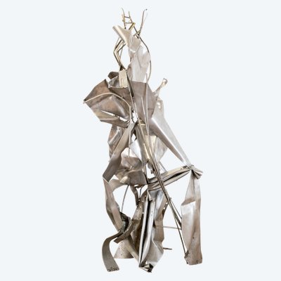 Alber Féraud stainless steel sculpture, signed and dated 1976