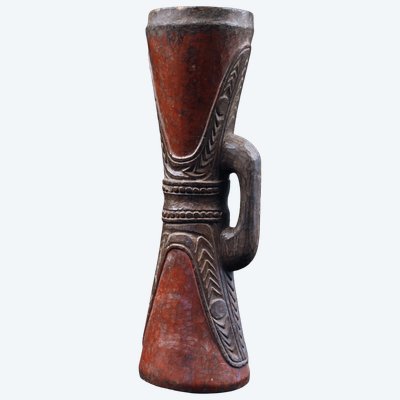 Tambour à main, Instrument Traditionnel, Art Océanien, Art Tribal, Papouasie Nouvelle Guinée, 48 cm