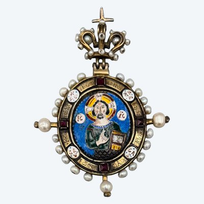 Medaillon mit der Darstellung des Christus Pantokrator, als Anhänger gefasst – Russland – 19. Jahrhundert