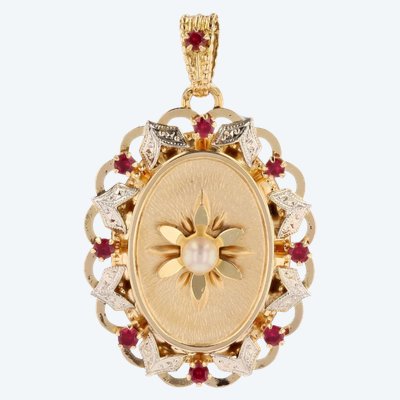 Vintage-Anhänger mit Zuchtperle und synthetischem Rubin