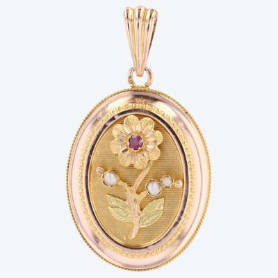 Antique Pansy Flower Medallion With Fine Pearls And Rubies