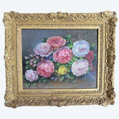 F. Clairval – Bouquet de pivoines, huile sur panneau