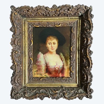 Portrait of an elegant woman, oil on panel - François Maury (1861–1933)