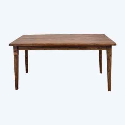 Table de ferme en chêne massif, pieds fuseaux en pin, France, années 1950