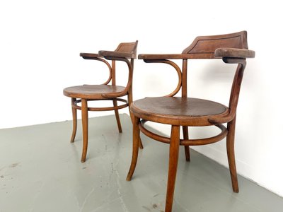 Paire de Fauteuils de Bureau Thonet – Hêtre Courbé & Assises Pyrogravées