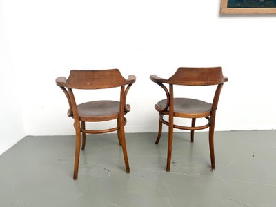 Paire de Fauteuils de Bureau Thonet – Hêtre Courbé & Assises Pyrogravées