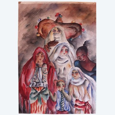M.L. RUA - Donne di Algeri - acquerello - 1929