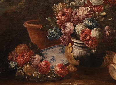 Natura morta di fiori in un giardino, Francesco Lavagna (Napoli, 1684 - 1724) cerchia