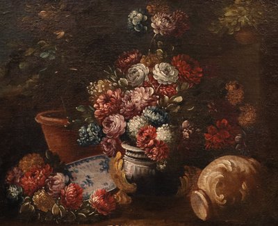 Natura morta di fiori in un giardino, Francesco Lavagna (Napoli, 1684 - 1724) cerchia