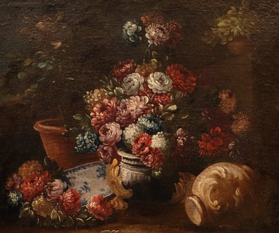 Natura morta di fiori in un giardino, Francesco Lavagna (Napoli, 1684 - 1724) cerchia