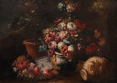 Natura morta di fiori in un giardino, Francesco Lavagna (Napoli, 1684 - 1724) cerchia