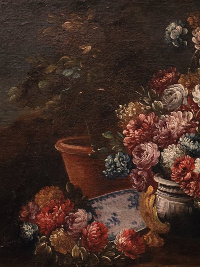 Natura morta di fiori in un giardino, Francesco Lavagna (Napoli, 1684 - 1724) cerchia