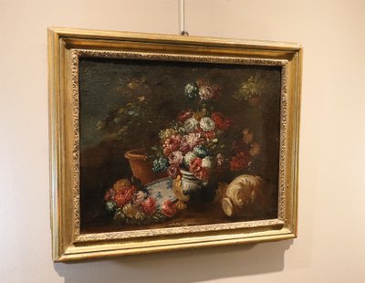 Natura morta di fiori in un giardino, Francesco Lavagna (Napoli, 1684 - 1724) cerchia