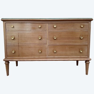 Commode 6 tiroirs – Style transitionnel 1960 – Bois fruitier et laiton
