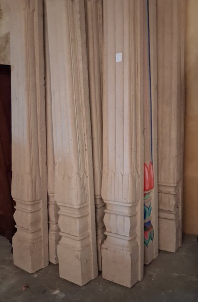 Twelve pink sandstone columns