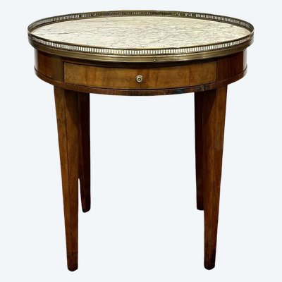 Louis XVI style bouillotte table in mahogany with a white marble top, dating from the 1930s