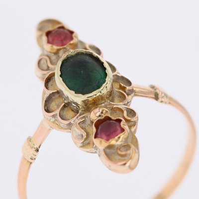 Antiker Marquise-Ring aus Gold und farbigem Glas