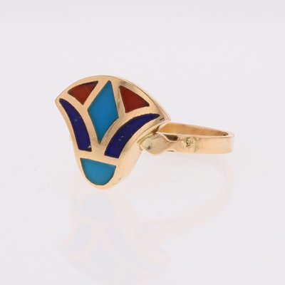 Ägyptischer Ring aus Gelbgold und Emaille