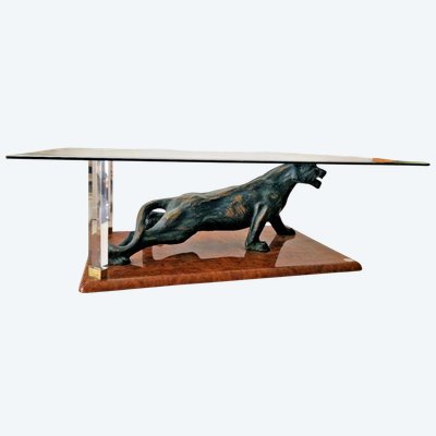 Claude DALLE pour MAISON ROMÉO Paris Table basse Panthère 1970 Design Français 