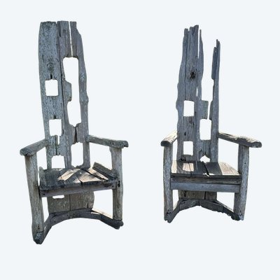 Paire de fauteuils en bois flotté