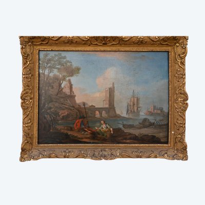 Jean Baptiste Lallemand, follower of, 18th century school, Mediterranean port scene