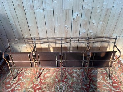 4-seater theater bench – Industrial style – Iron and sheet metal – Early 20th century