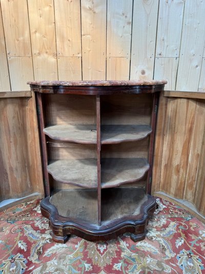 Napoleon III curved corner sideboard – Flamed mahogany and original marble