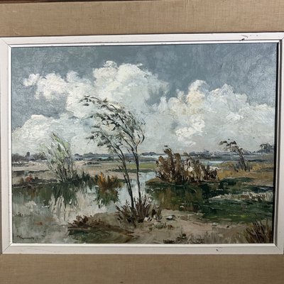 Huile sur toile XXe paysage de Camargue par Ely Laumonier