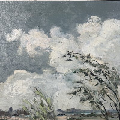 Huile sur toile XXe paysage de Camargue par Ely Laumonier