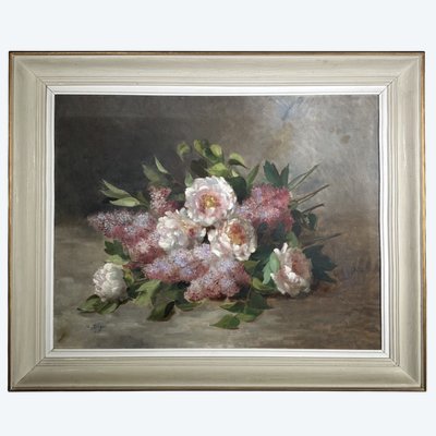 Oil on canvas, still life with roses by Victor Tripon, 1892