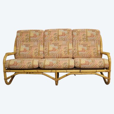 Divano a tre posti in rattan del 1970 circa