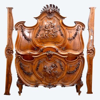 Exceptional Louis XV Style Baroque Bed In Carved Walnut For Babies