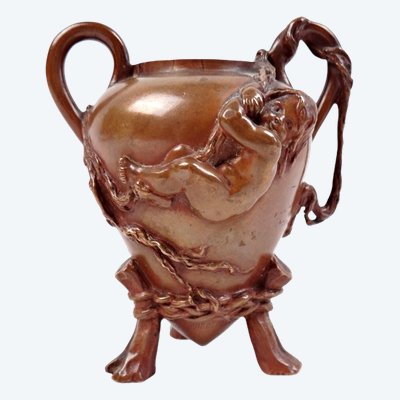 Vaso portacandele in bronzo firmato Barbedienne & Barrias Art Nouveau fine XIX secolo