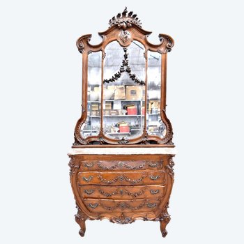 Commode Coiffeuse Baroque En Noyer De Style Louis XV  Fin XIXème Décor De Putti