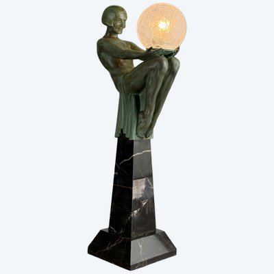 LAMPE ART DÉCO MAX LE VERRIER " ÉNIGME " SIGNÉ ET CACHET ( FEMME ASSISE )
