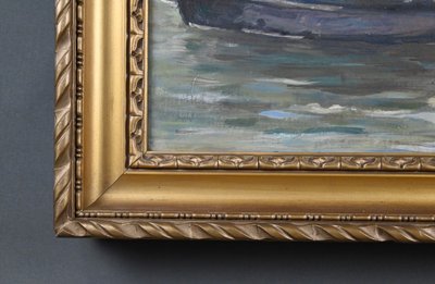 Tableau « Voiliers sur Mer Calme », Huile sur Toile, signé C. Bustad - 1928