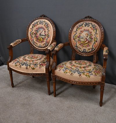 Paire de Fauteuils en Hêtre, style Louis XVI - Début XXe